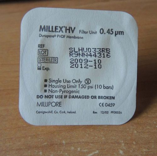 Millipore millex-hv 0.45um syringe driven filter unit slhv033rb 33mm 25 pack for sale