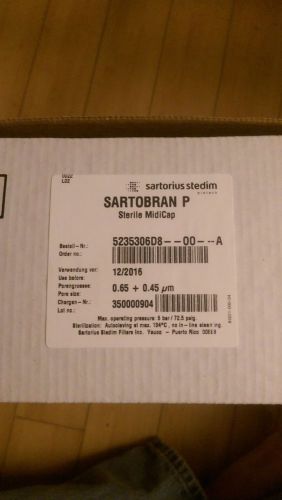 Sartorius sartobran® p 0.65 + 0.45 mic filter midicaps® 5235306d8--oo--a  4/pack for sale