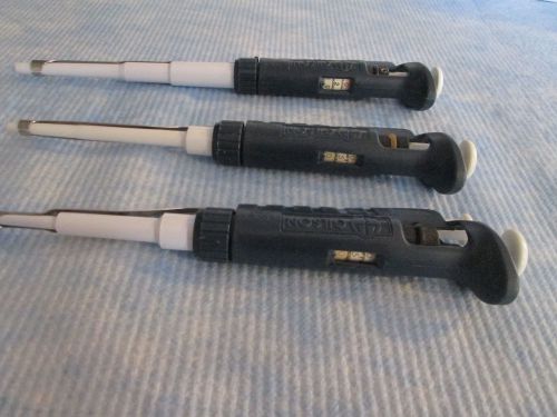 Gilson pipetman set micropipette pipet p20, p200, + p1000 calibrated lot 13 for sale