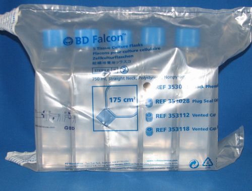 5 new bd falcon 175cm? cell culture flasks 750ml vented cap # 353112 for sale