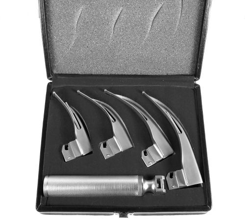 Fiber Optic McIntosh Laryngoscope Set 4 Blades &amp; Handle Surgical Instruments