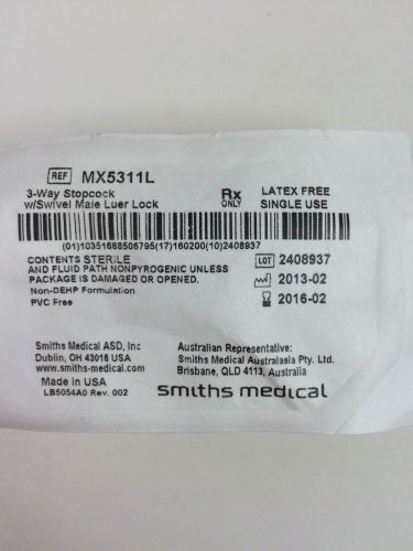 Smiths Medical MX5311L 3-Way Stopcock W/Swivel Male Luer Lock  ~ LOT OF 3