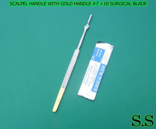 SCALPEL KNIFE HANDLE WITH GOLD PLATED #7 +10 SURGICAL BLADE #15