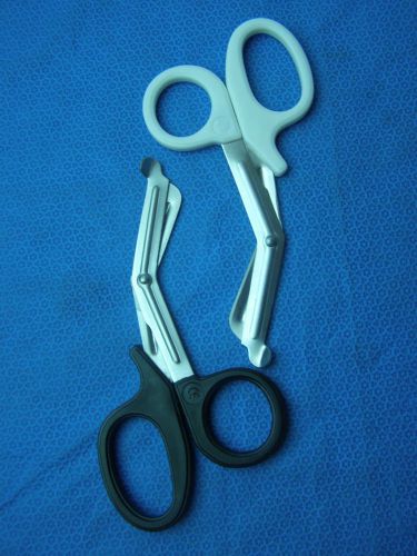 2- Utility Scissors 7.5&#034; WHITE+BLACK EMT Medical Paramedic Nurse Scissors