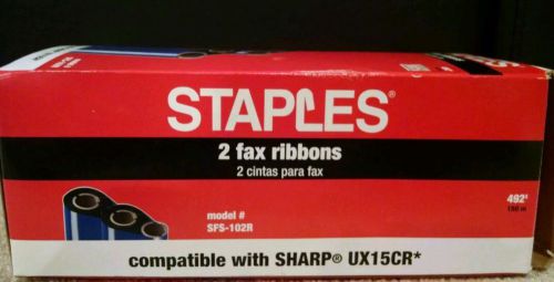 Staples brand SFS-102R compatible with SHARP UX15CR FAX RIBBONS, pack of 2