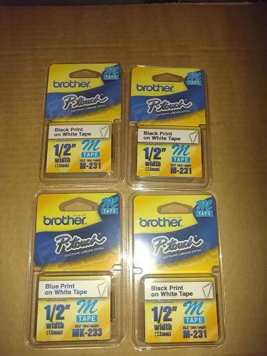 (4) brother p-touch m-231 label maker tape 1/2&#034; new m231 for sale