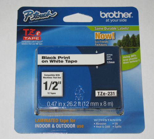 Brother TZ-231 TZ231 TZe-231 TZe231: 1/2&#034; P-touch Label Tape - Black on White