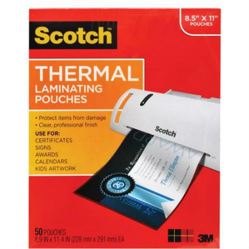 Scotch Letter-Size Thermal Laminating Pouches, 3mm, 11.5&#034; x 9&#034;, 50-Pack