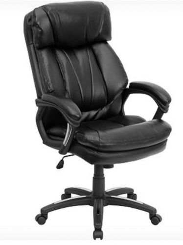 Comfortable Office High Wing-Back Black Leather Executive Chair Lumbar Support