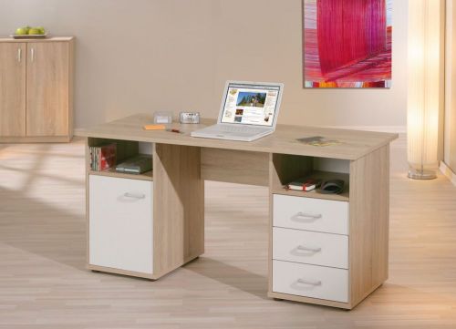 Schreibtisch, PC-Tisch, Computertisch, PC Tisch, Sonoma-Eiche/weiss Dekor, Cansas