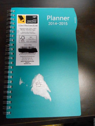 12 Month Dated Planner, 5.12&#034; x 7.95&#034;, Aug 2014 - July 2015, Teal
