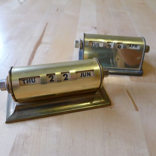 2 vintage brass dialing desk calendars