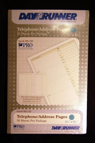Day Runner Telephone/Address Pages Size  8 1/2&#034; x 11&#034; 30 Sheets per pack 480-230