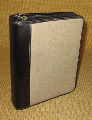 Compact 1.25&#034; rings | black leather &amp; beige linen franklin covey planner/binder for sale