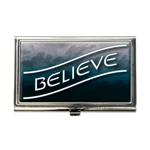 Believe blue grey clouds business credit card holder case for sale