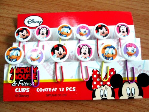 12 pcs. MICKY &amp; FRIENDS PAPER CLIPS  NOTE OFFICE, SCHOOL SUPPLIES STUDY ARTICLE