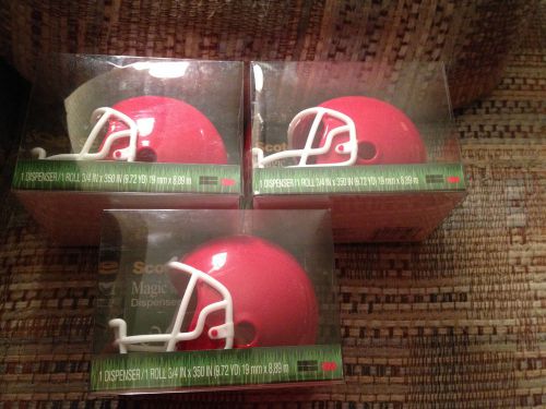 Scotch football helmet shaped tape dispenser - red new lot of 3 for sale