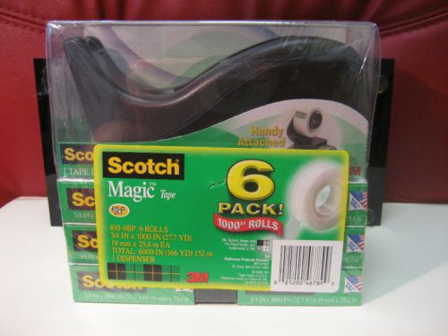 SCOTCH Magic Tape 810-6BP 6 Rolls 3/4&#034; w/Dispenser New!