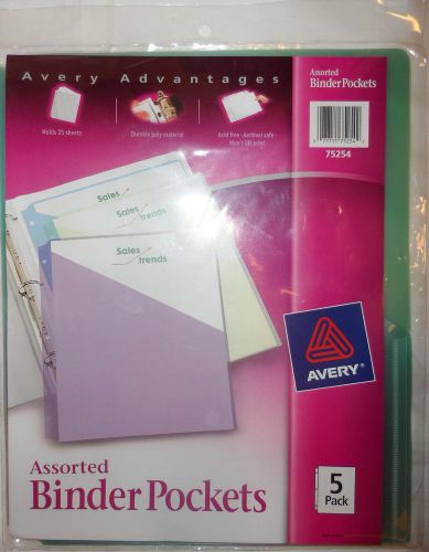 Avery BINDER POCKETS 5.5&#034; x 8.5&#034; Assorted Colors Pack of 5 New In Package