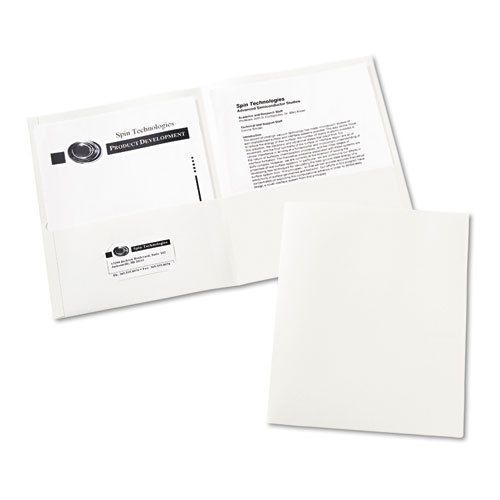 Two-Pocket Embossed Paper Portfolio, 20-Sheet Capacity, White, 25/Box