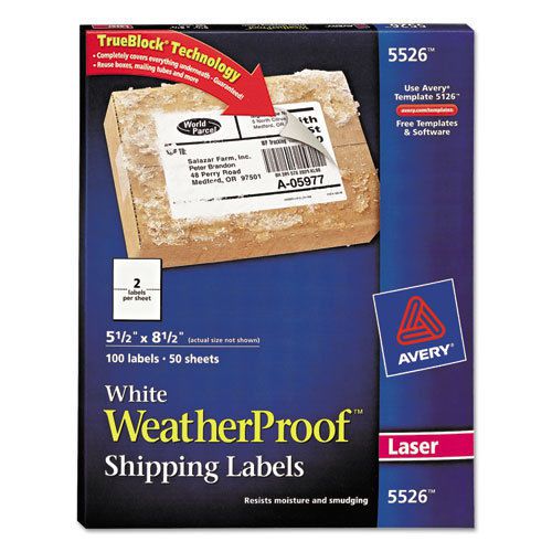 White Weatherproof Laser Shipping Labels, 5-1/2 x 8-1/2, 100/Pack