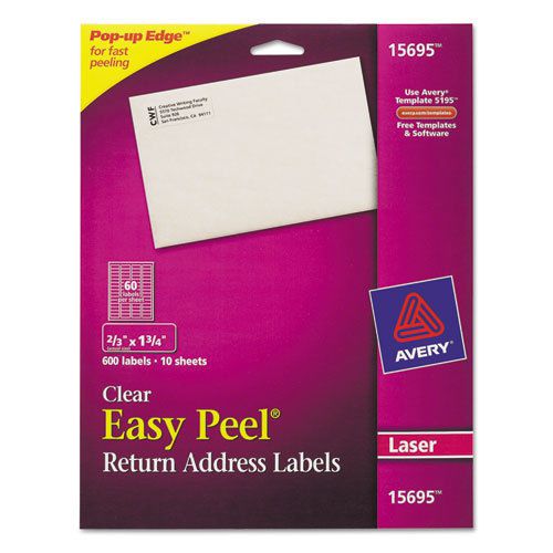 Easy Peel Laser Mailing Labels, 2/3 x 1-3/4, Clear, 600/Pack