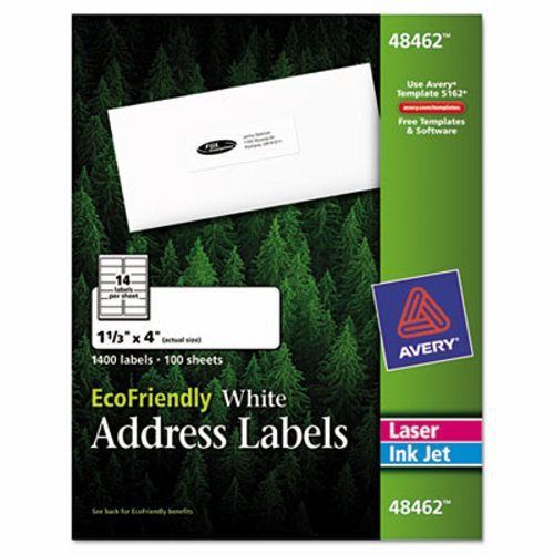 Avery EcoFriendly Labels, 1-1/3 x 4, White, 1400/Pack (AVE48462)