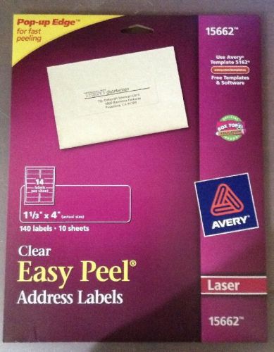 Avery 15662 1 1/3&#034; x 4&#034; Clear Address Labels. 140 Labels 10 Sheets (Laser)