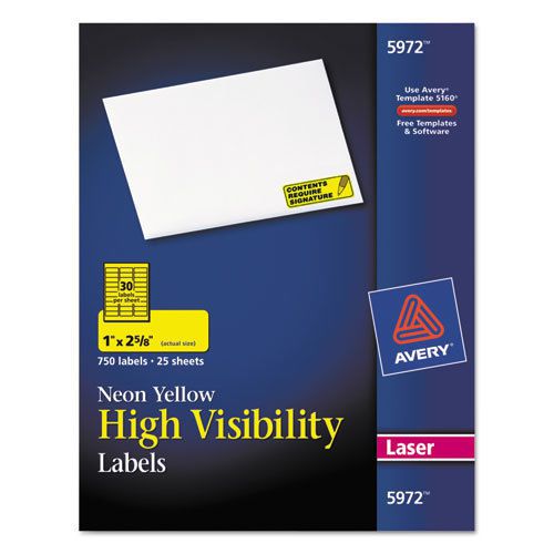 High-visibility laser labels, 1 x 2-5/8, neon yellow, 750/pack for sale