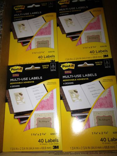Post-it Multi-Use Adhesive Labels, 40 Labels With 4 designs, LOT OF 4 PACKS NEW
