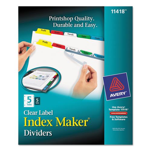 Index Maker Divider w/Multicolor Tabs, 5-Tab, Letter, 5 Sets/Pack