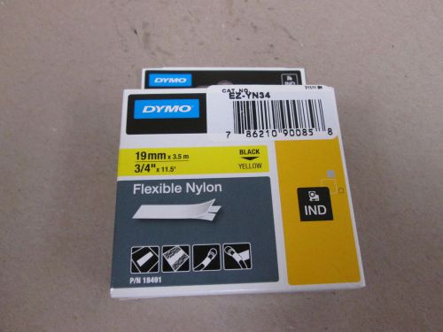 Rhino flexible nylon industrial label tape cassette, 0.75&#034; x 11.5&#039; black/yellow for sale