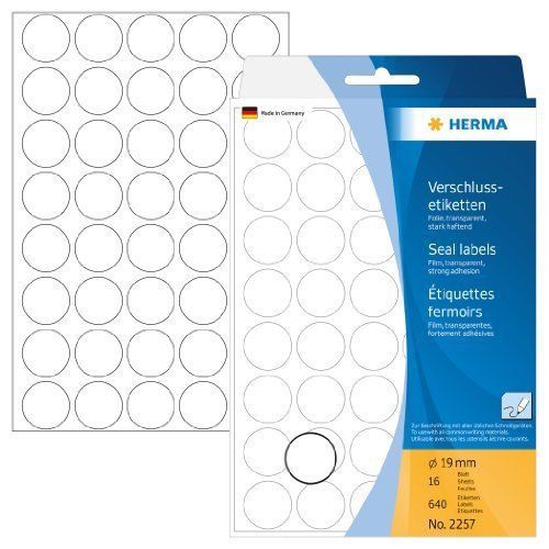 Herma 19 mm Seal Labels Transparent Extra Strong Adhesion Film Matt Security Lab