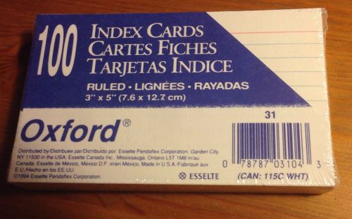 100 OXFORD RULED WHITE INDEX CARDS 3 x 5