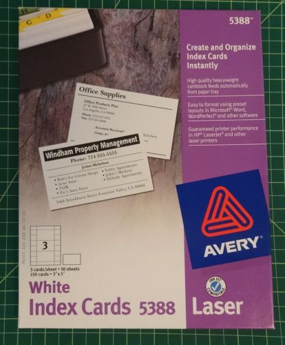 Avery White Index Cards 5388 138 cards 3&#034; x 5&#034; / 46 sheets