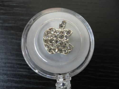 Black white bling diamante crystal bling recoil id badge keyring apple keyring for sale