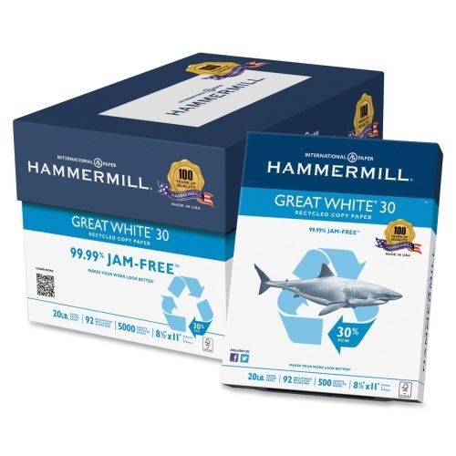 Hammermill Recycled Copy Paper -8.5&#034;x11&#034;-20 lb-92 Bright -5000/Ctn-White