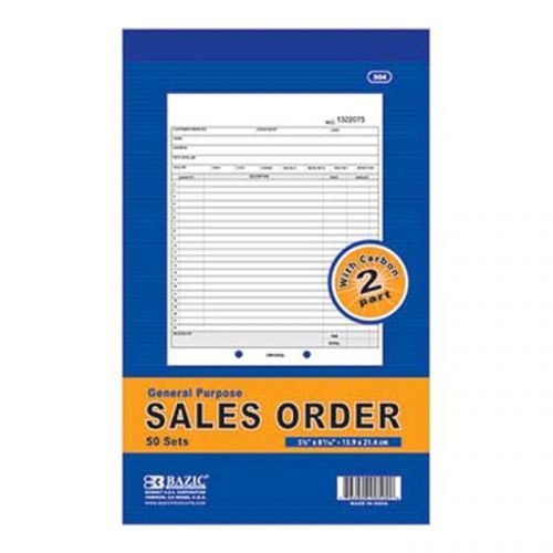Sales Order Record Book 2-Part/50-Set Duplicate Receipt Copy w/Carbon Bazic #504