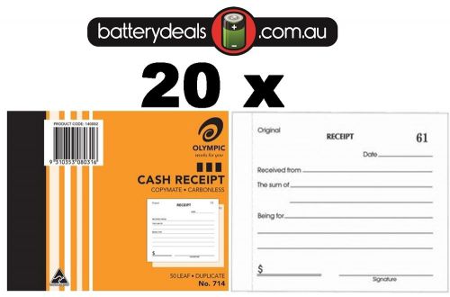 20 Olympic Cash Receipt Books Duplicate No714 Carbonless 50 Leaf 140882 #714