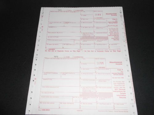 2011 IRS Tax Form 1099-MISC 18 recipients,  5-pt Dot Matrix Compatible