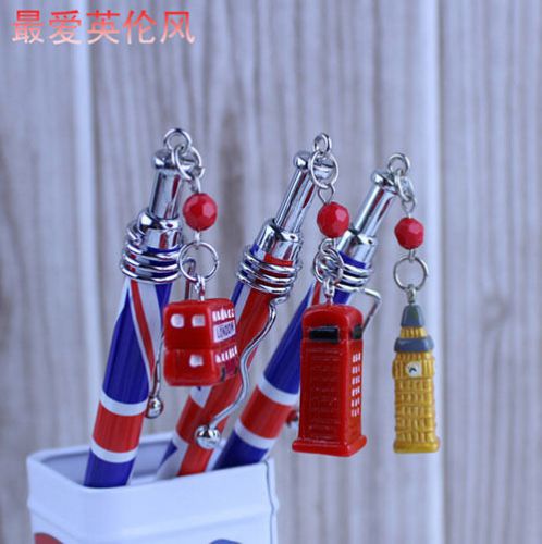 24pcs/lot British London Style UK Flag Big Ben/Bus Pendant Ballpoint Pen Press
