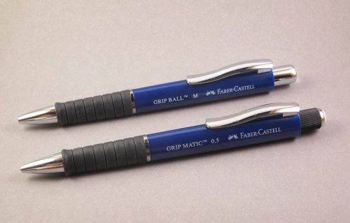 Faber Castell Grip Matic Pencil 0.5mm &amp; Grip Ball Pen (M) In Gift Box (Blue)