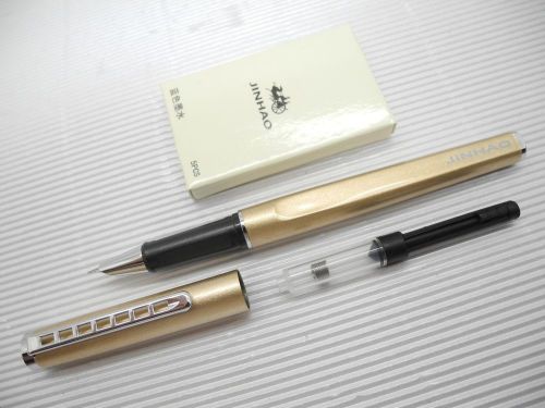 1Pc Jinhao 699 Fine Nib Fountain Pen + 5 Jinhao cartridges BL, GOLD