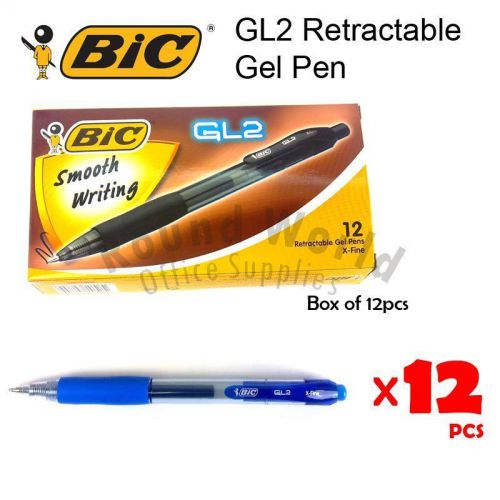 12 pcs BIC GL2 Gel Pen Marker in Box, Blue Color Ballpen