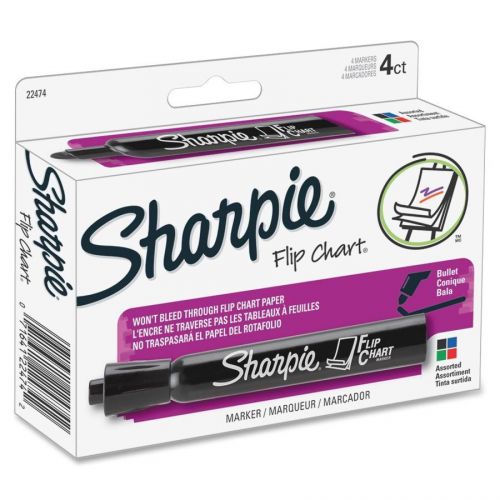 4 Pack Sharpie Flip Chart Markers, Assorted Colors, Bullet Tip, Free Shipping