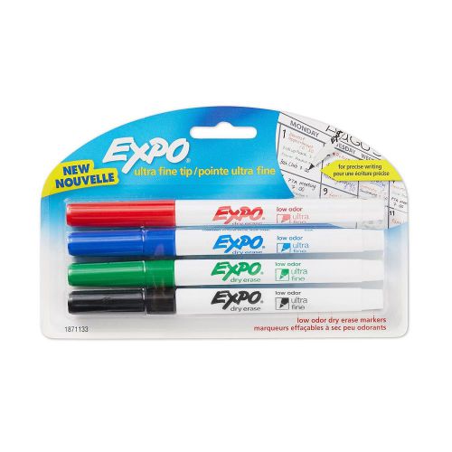 NEW Expo Low Odor Ultra Fine Dry Erase Markers, 4 Colored Markers