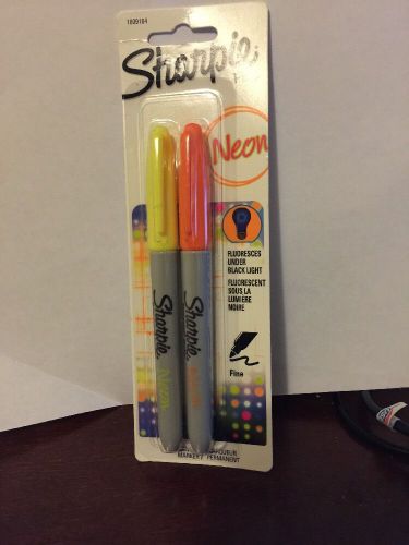 (2) pack of Sharpie Fine NEON Permanent Marker Pens ORANGE YELLOW Fluorescent