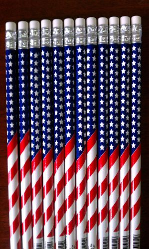 12 - American Flag #2 Pencils - Patriotic - Back to School - US U.S. USA U.S.A.
