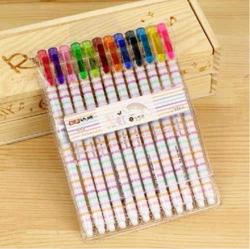 12/Pack Assorted colors Gel pens Extra Fine Point 0.38mm Stripe Barrel Pens