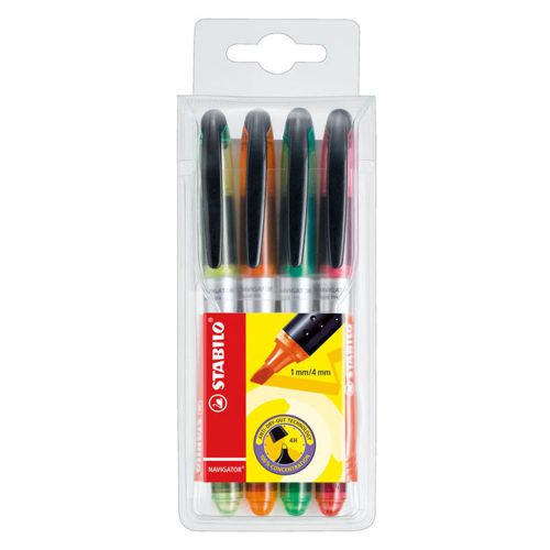 Stabilo navigator 4pk highlighter ink pen assorted color set for sale